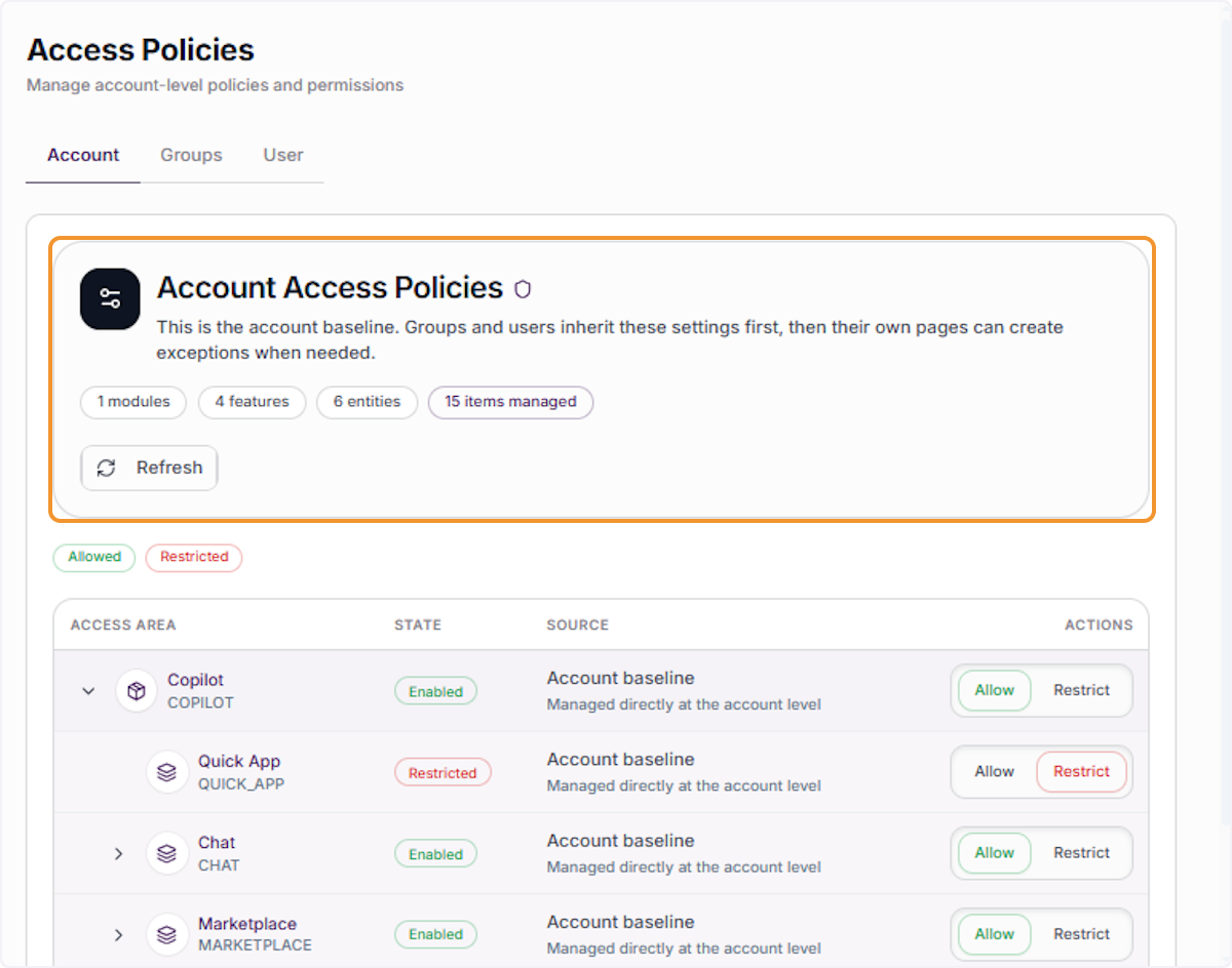 Navigate to the Account tab
