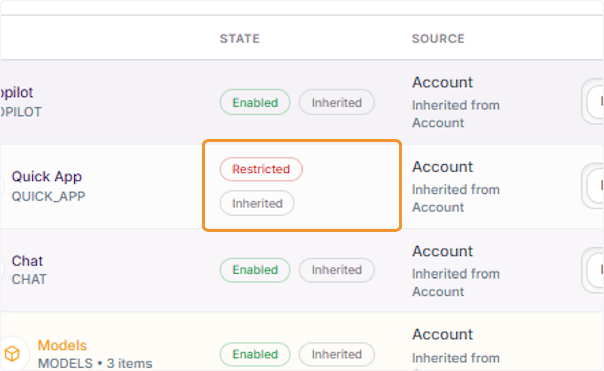 Identify a restricted feature