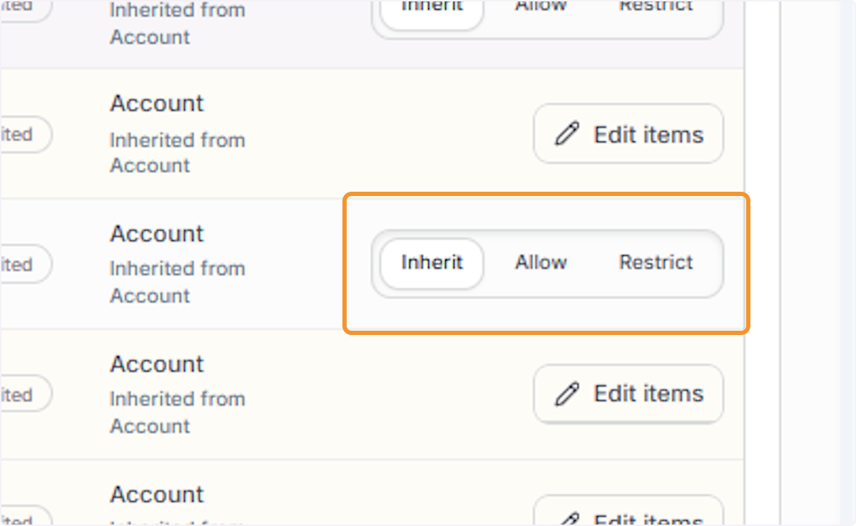 Set access to Inherit for an area