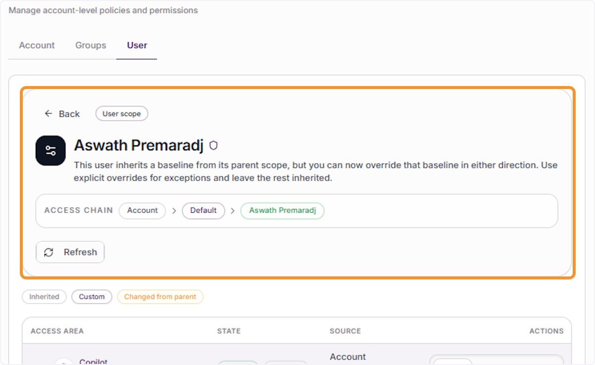 Review the user's access chain