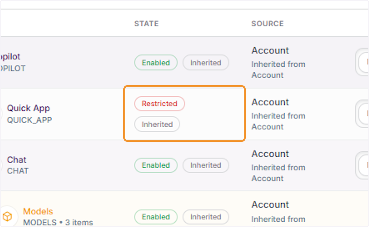 Identify restricted features for the user