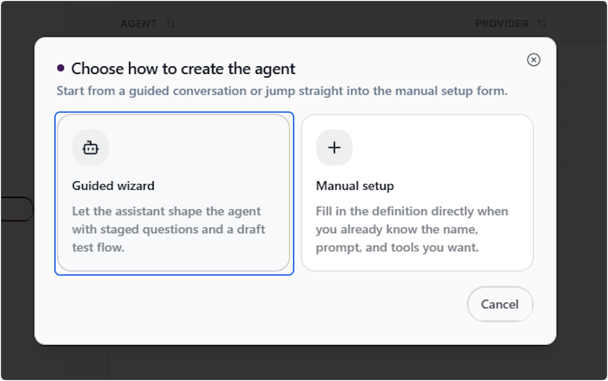 Select the Guided Wizard Method