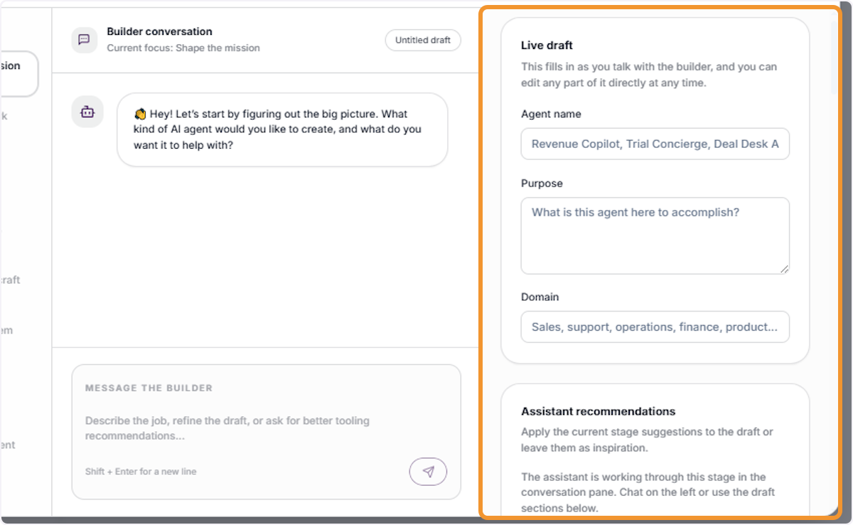 Review the Live Draft & Builder Interface