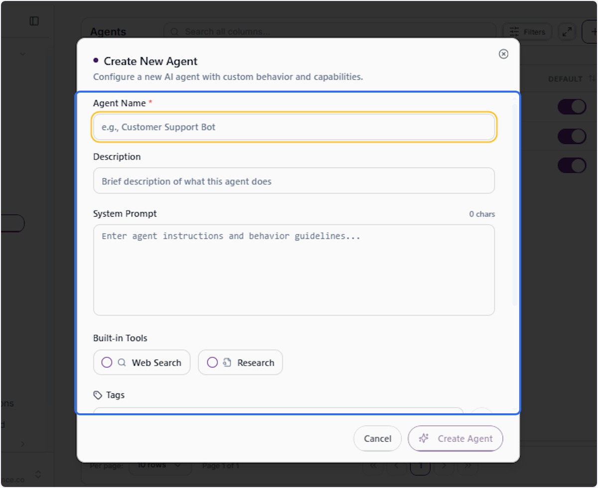 Enter Agent Name and Details