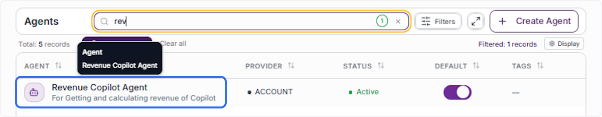 Select the Inactive Agent