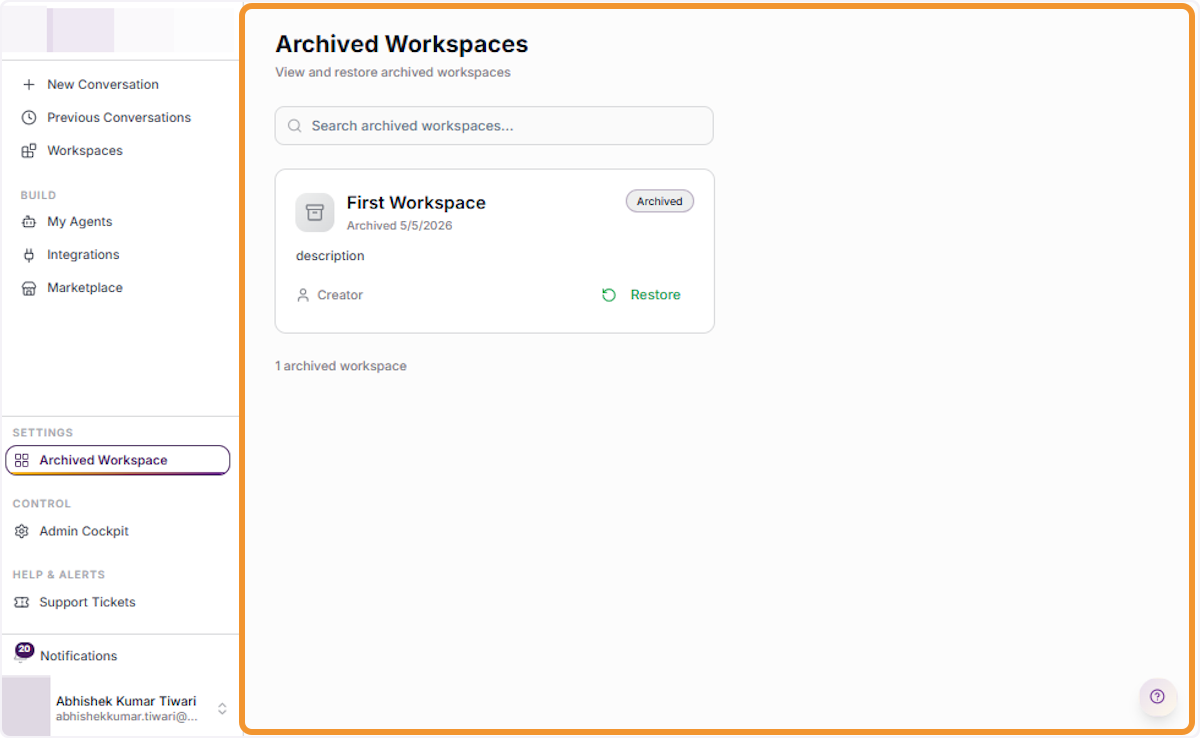 View the Archived Workspaces List