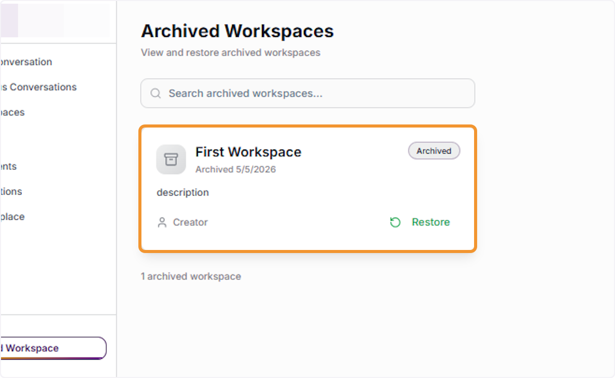 Select an Archived Workspace