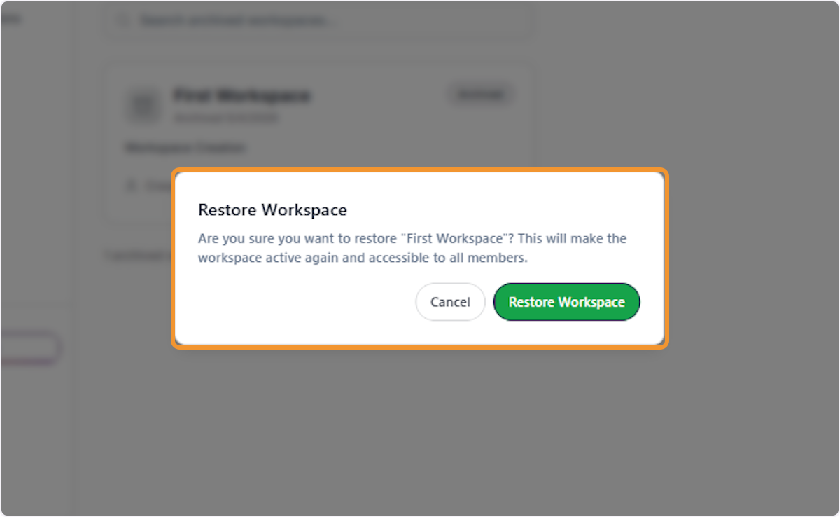 Review Workspace Restoration Confirmation