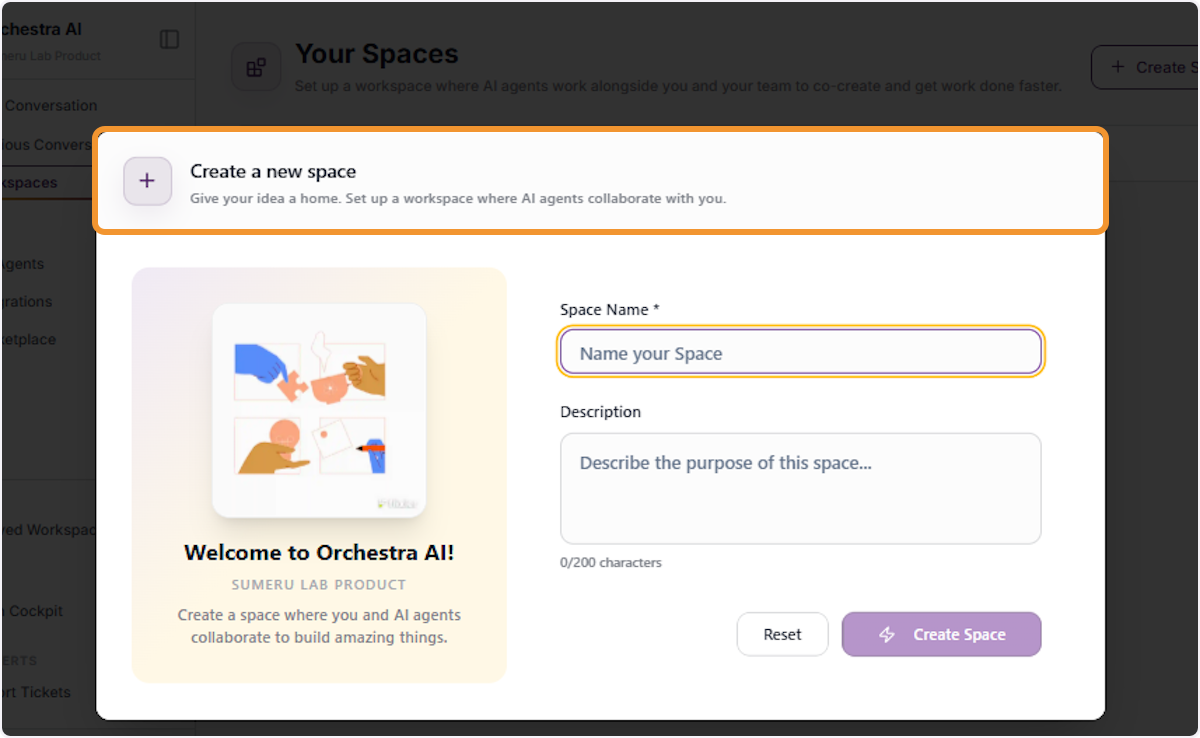 Open the New Space Creation Form