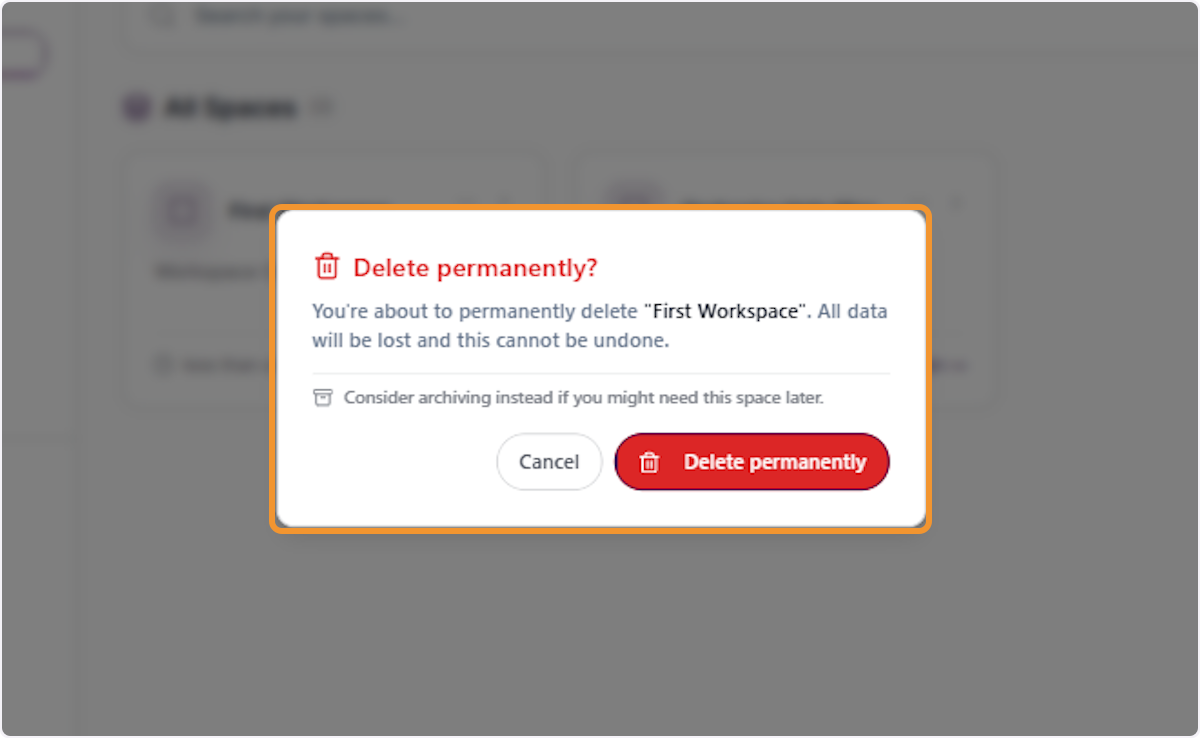 Confirm the Deletion Warning