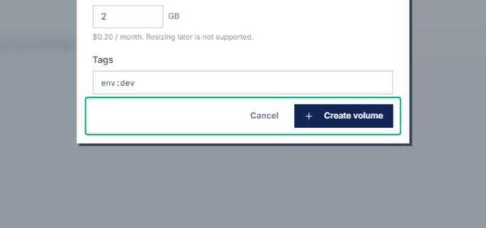 Review the Cancel and Create volume actions