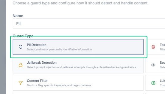 Select the PII Detection guard type