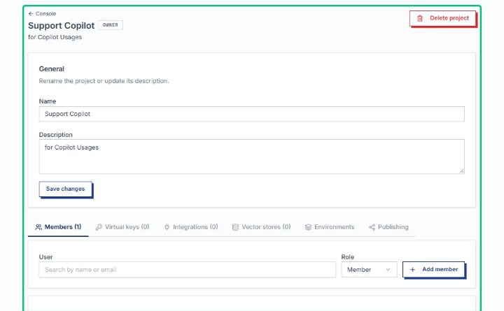 Review the project settings area