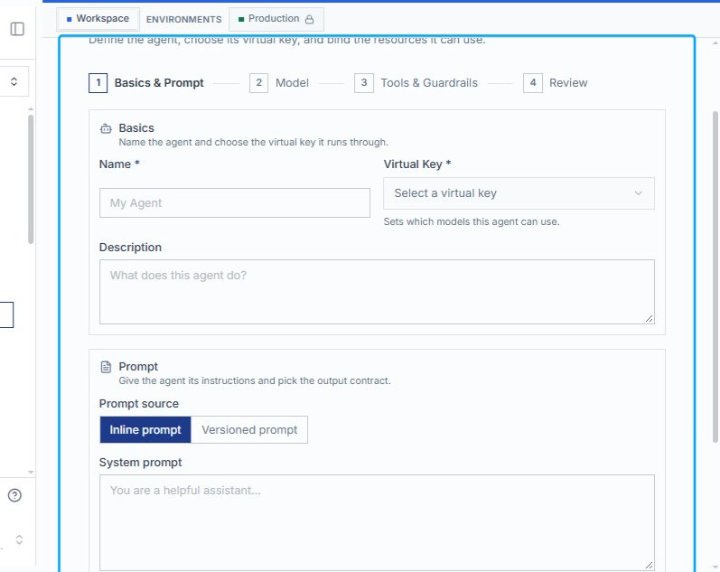 Click New agent to start creating an agent