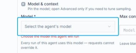 Click Select the agent's model dropdown
