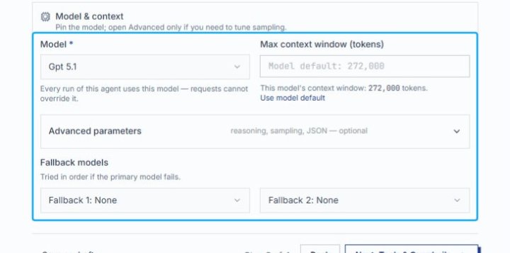 Select Gpt 5.1 from the Model dropdown