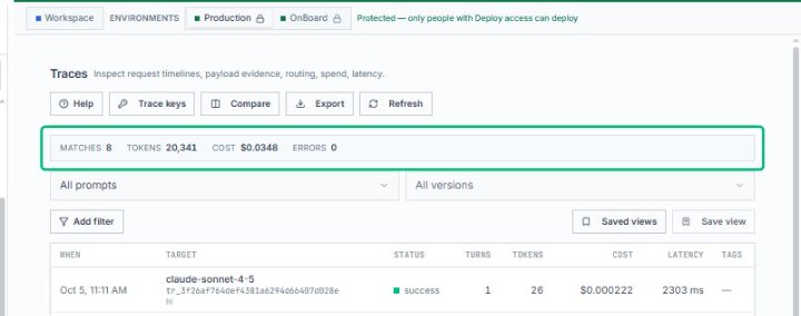 Review the metrics summary bar