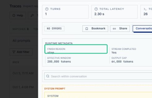 Review the Finish Reason field