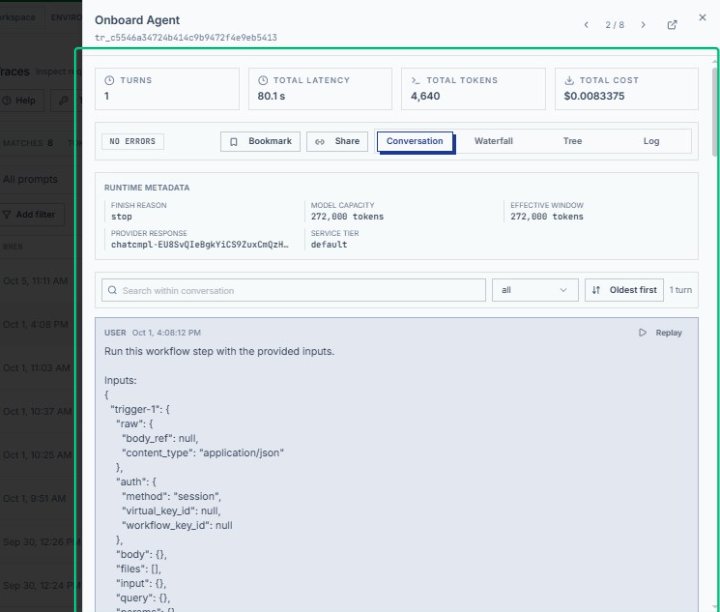 Review the Onboard Agent trace summary