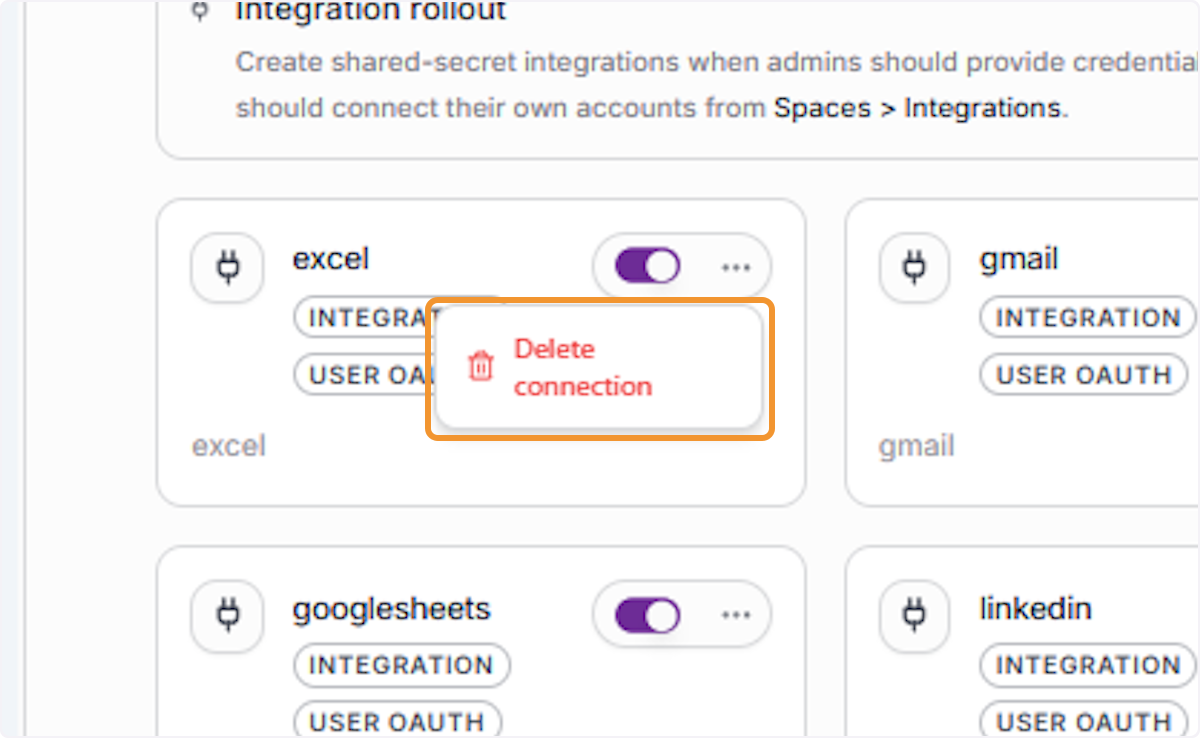 Access the Delete Connection Option