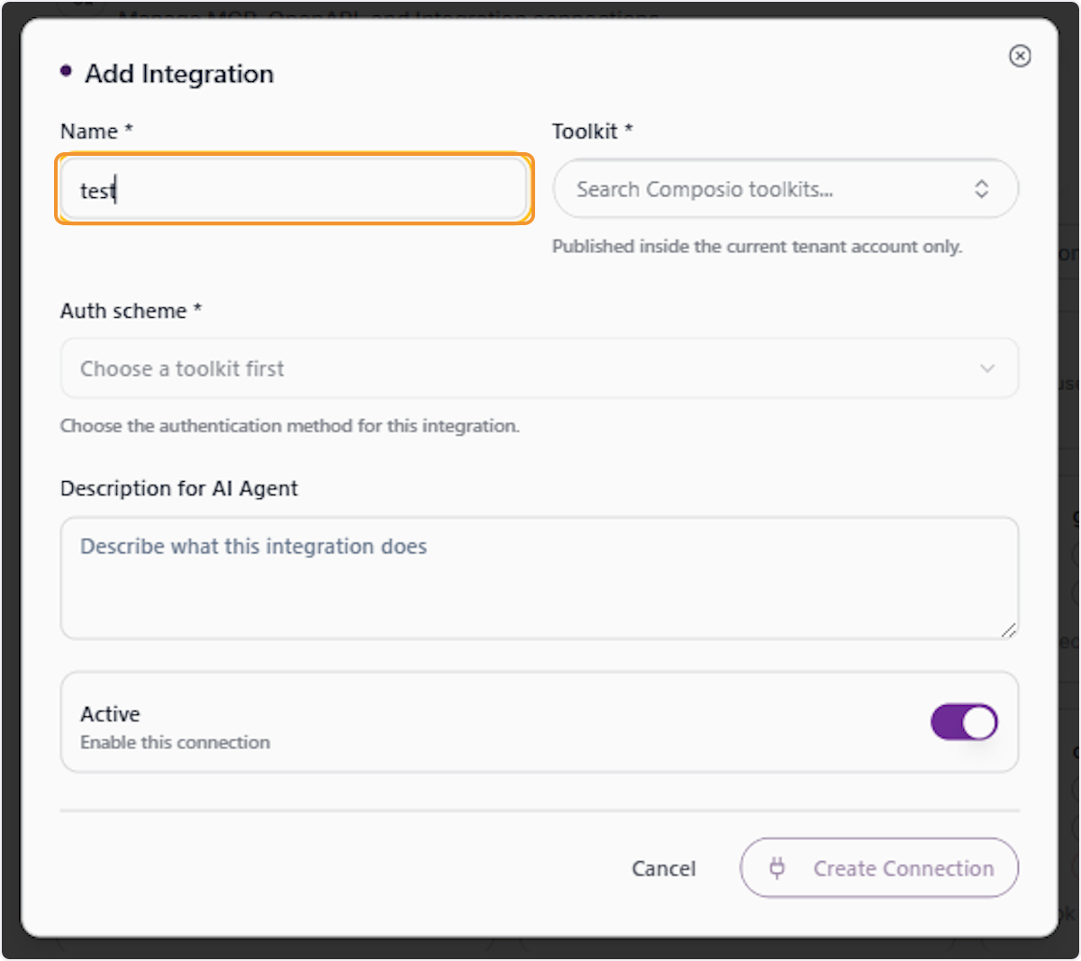 Enter a Name for the Integration