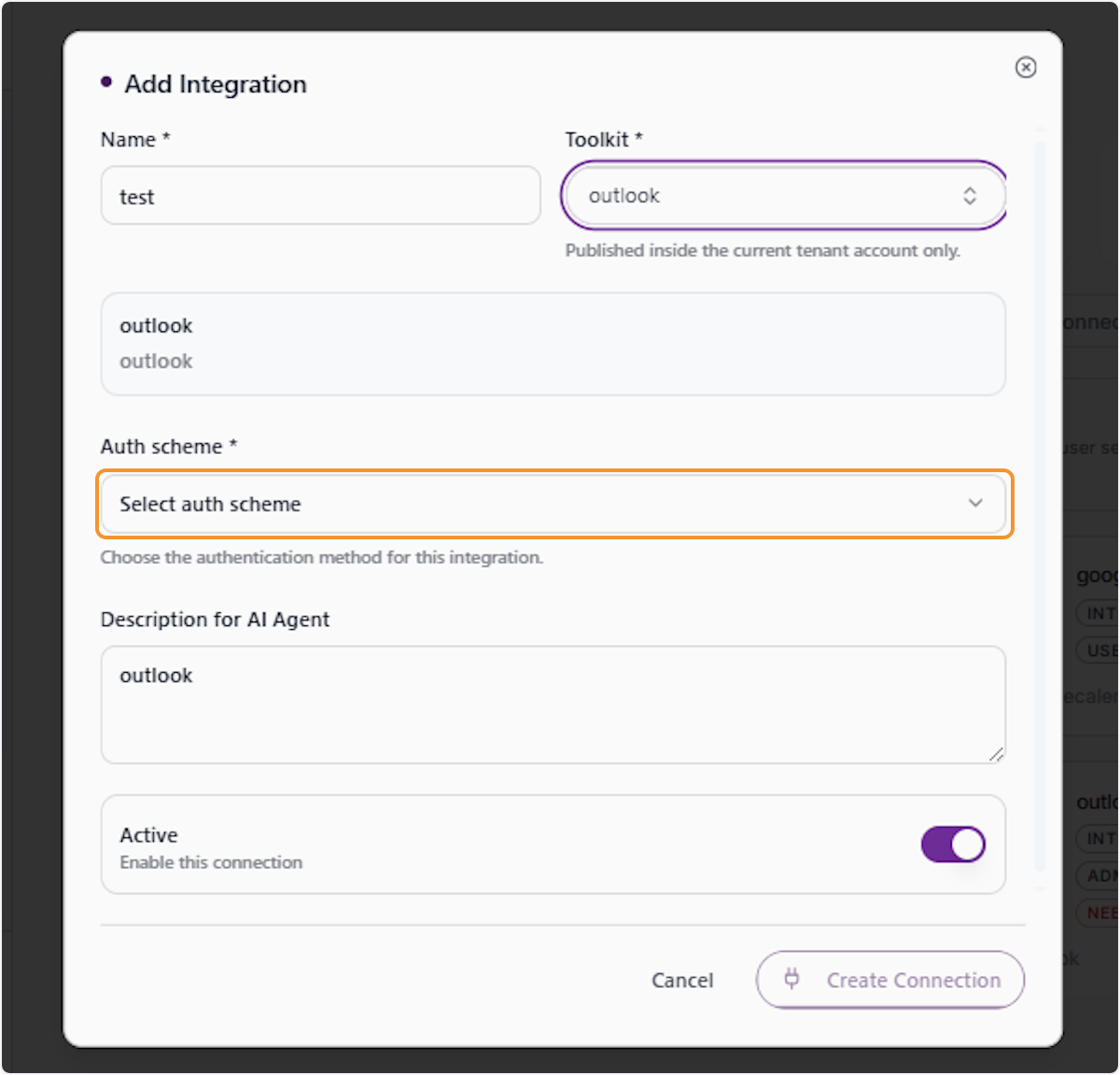 Open the Auth Scheme Selector