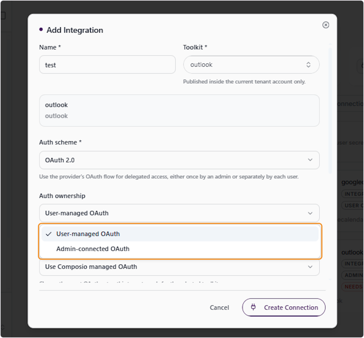 Open the Auth Ownership Dropdown