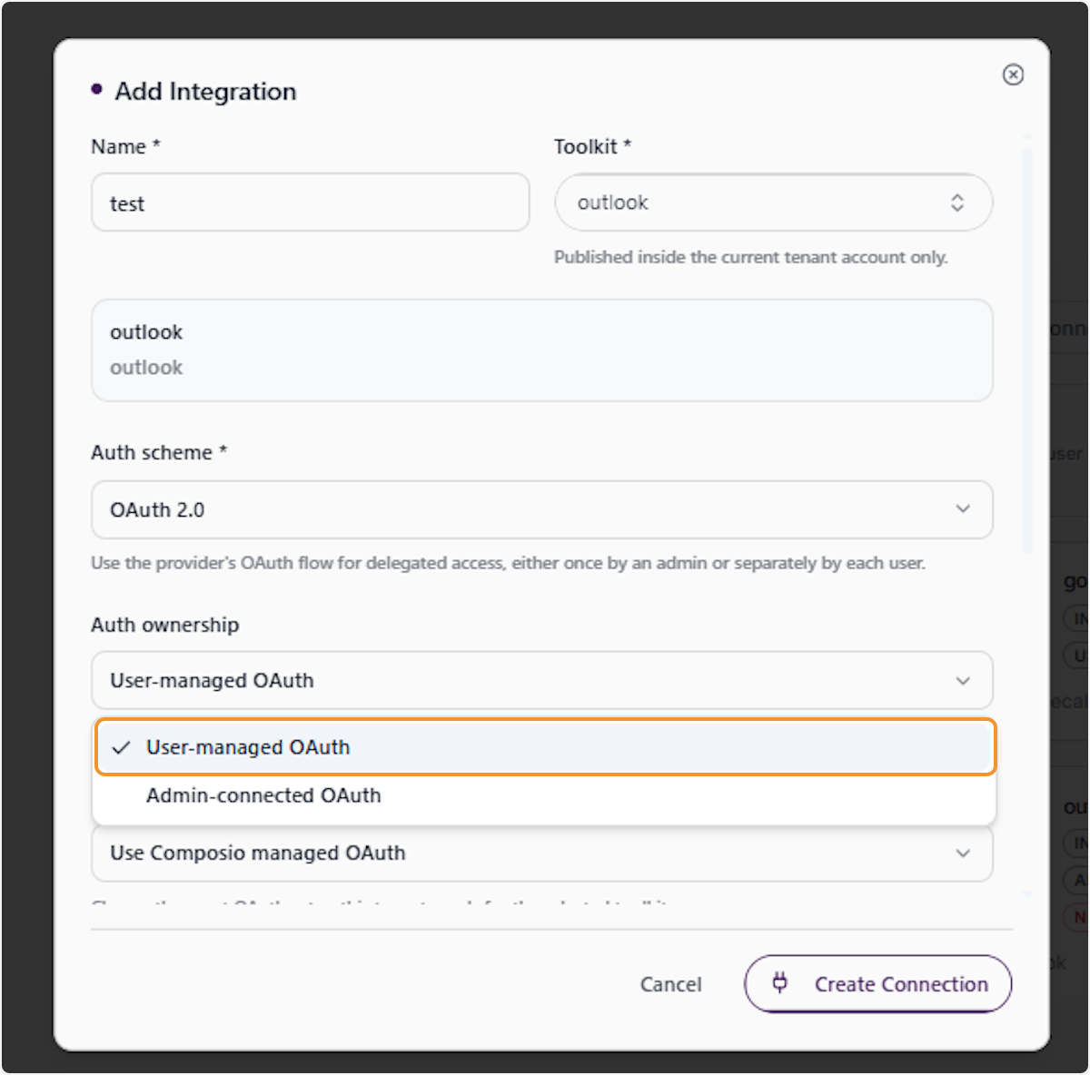 Select User-Managed OAuth