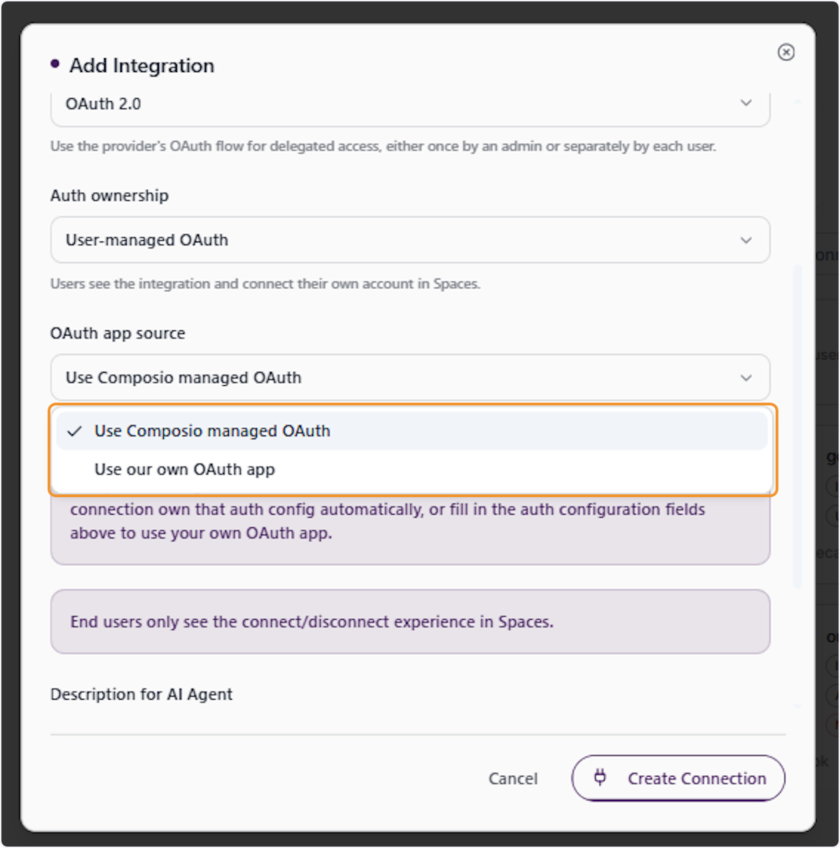 Open the OAuth App Source Dropdown
