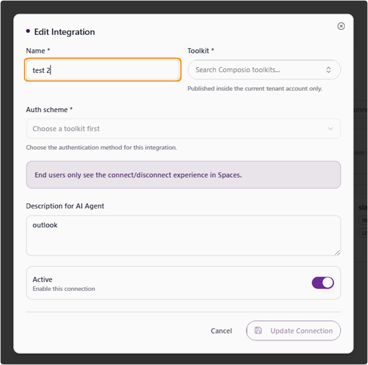 Enter a Name for the Second Integration