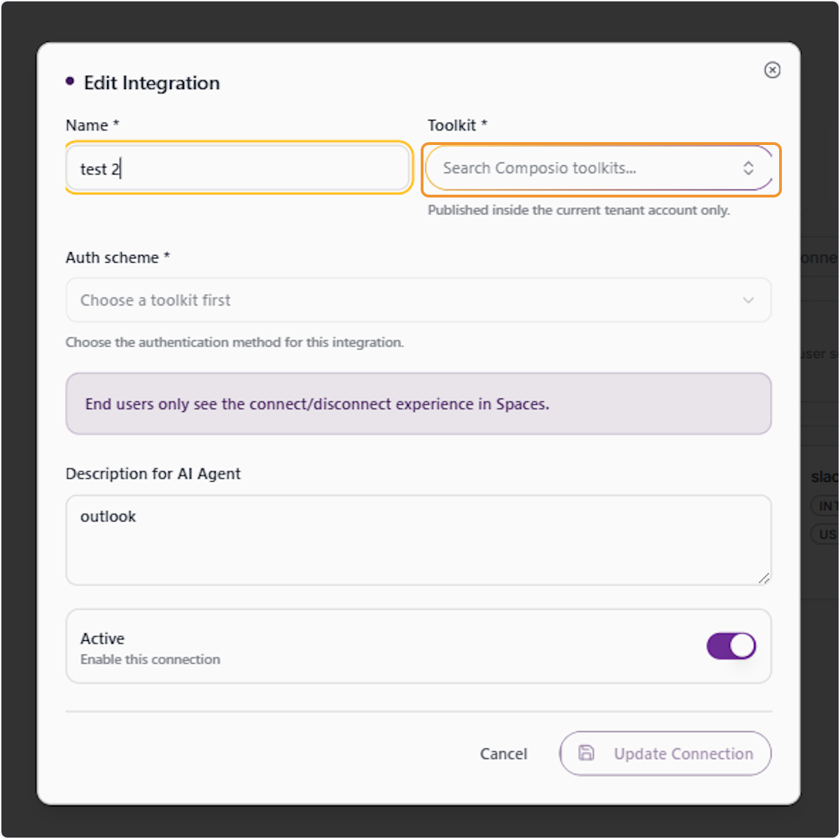 Open the Toolkit Search Field