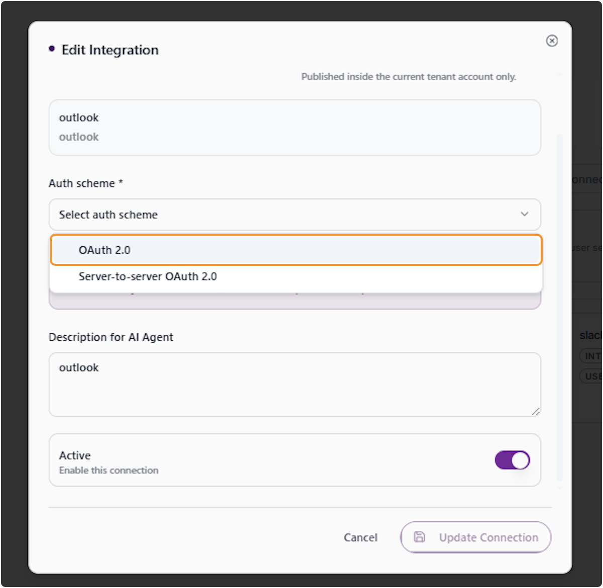 Select the Auth Scheme from the Dropdown
