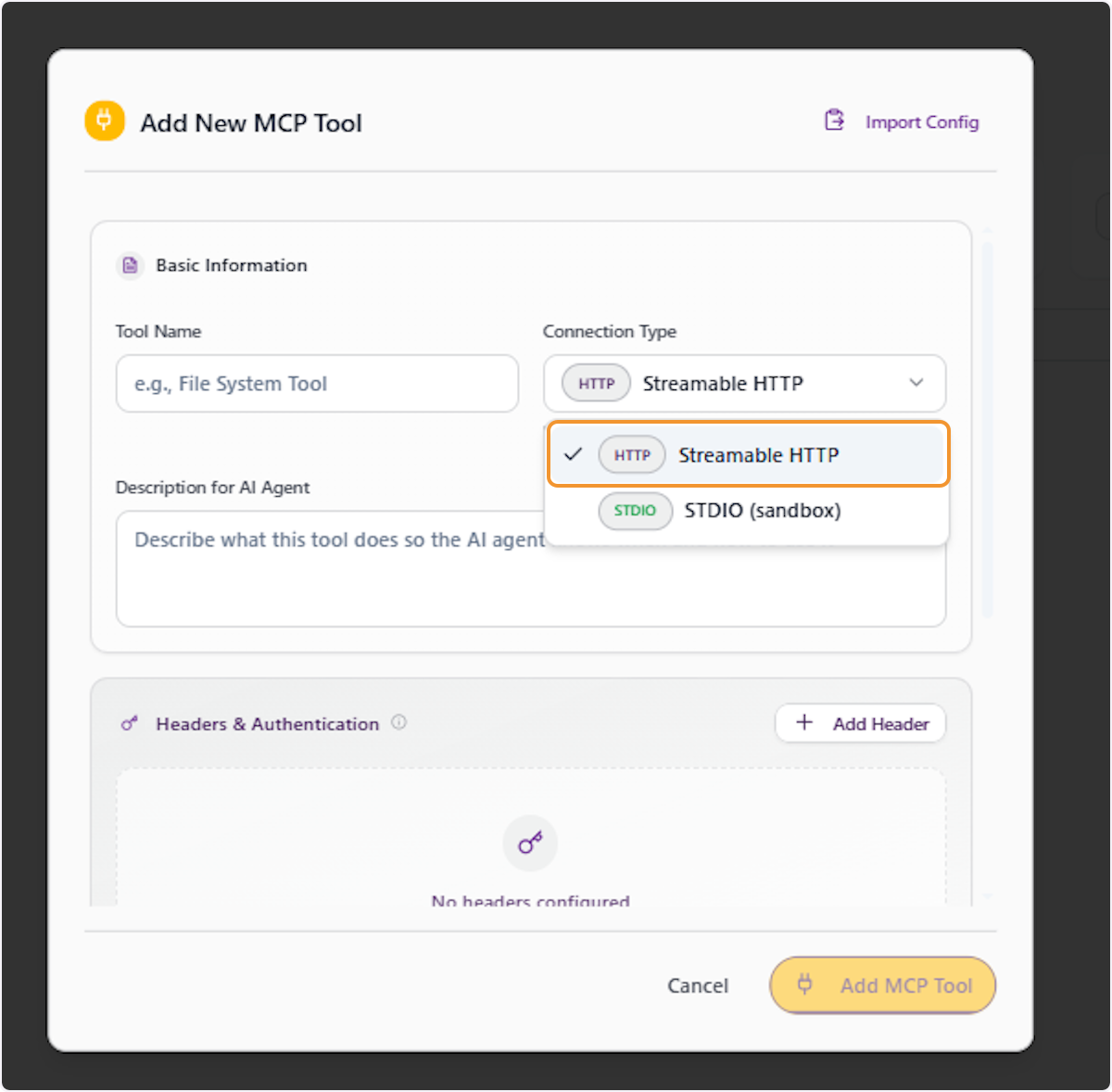 View Available Connection Type Options