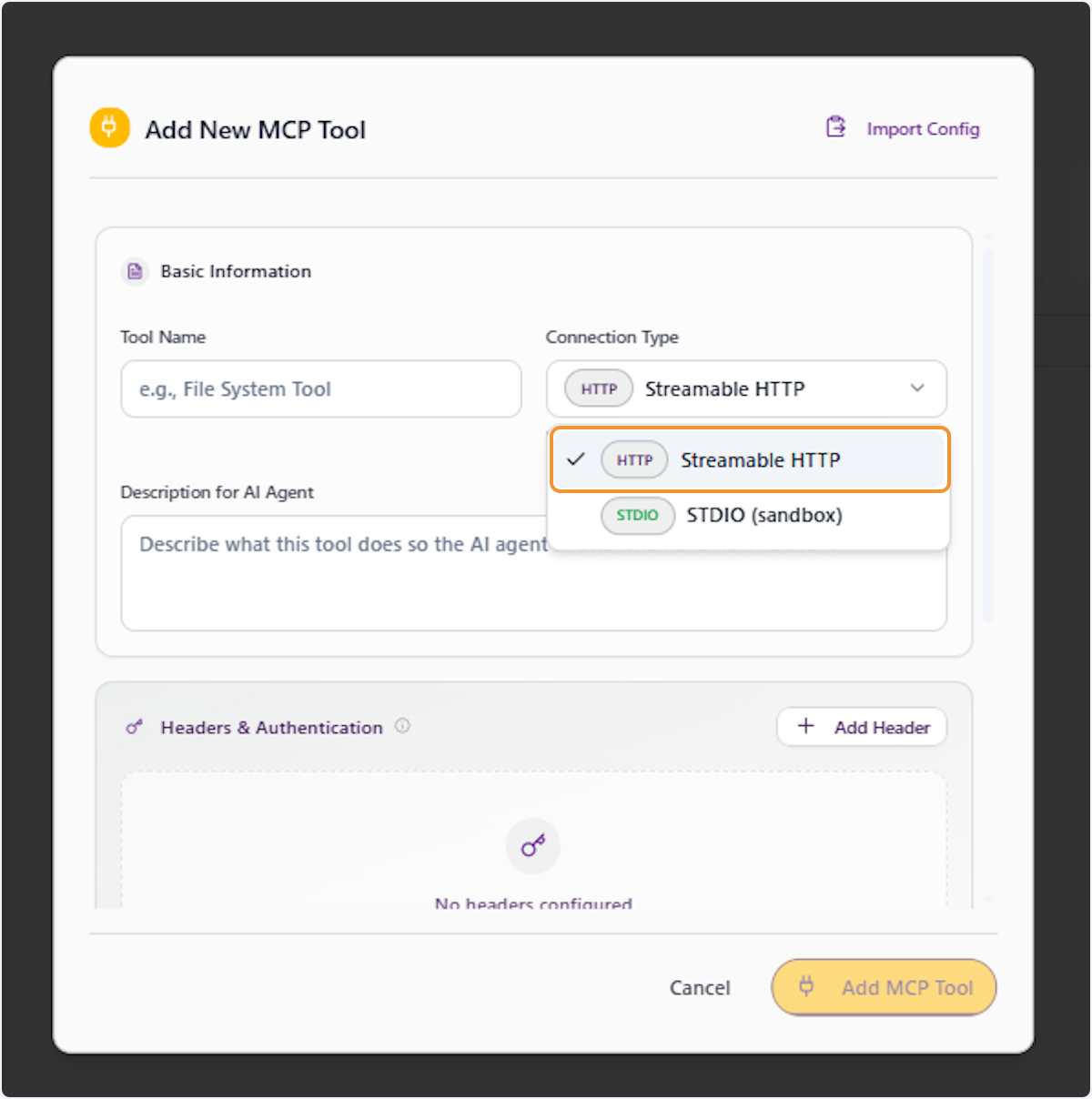 Select Streamable HTTP as the Connection Type