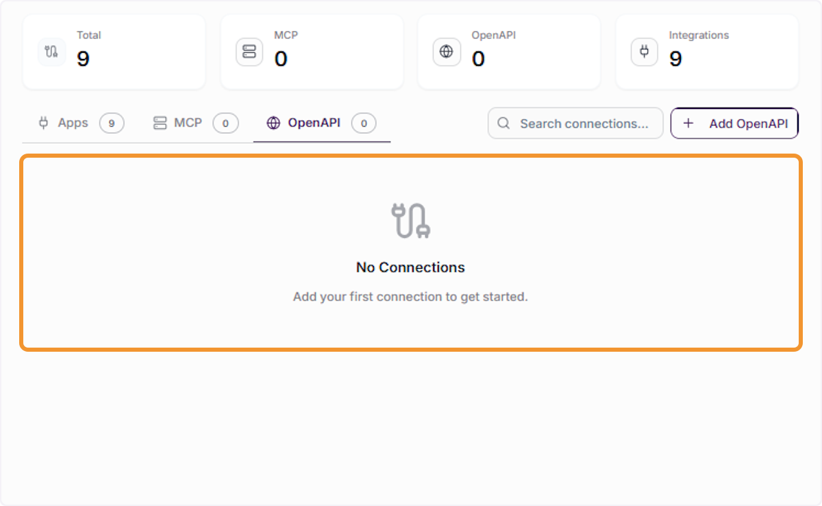 Review the OpenAPI Connections Panel