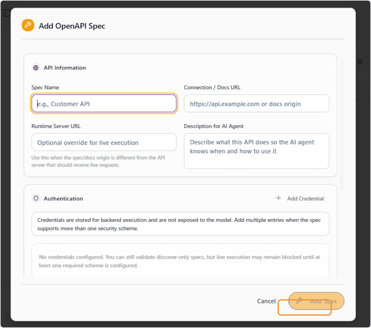 Enter the OpenAPI Specification URL