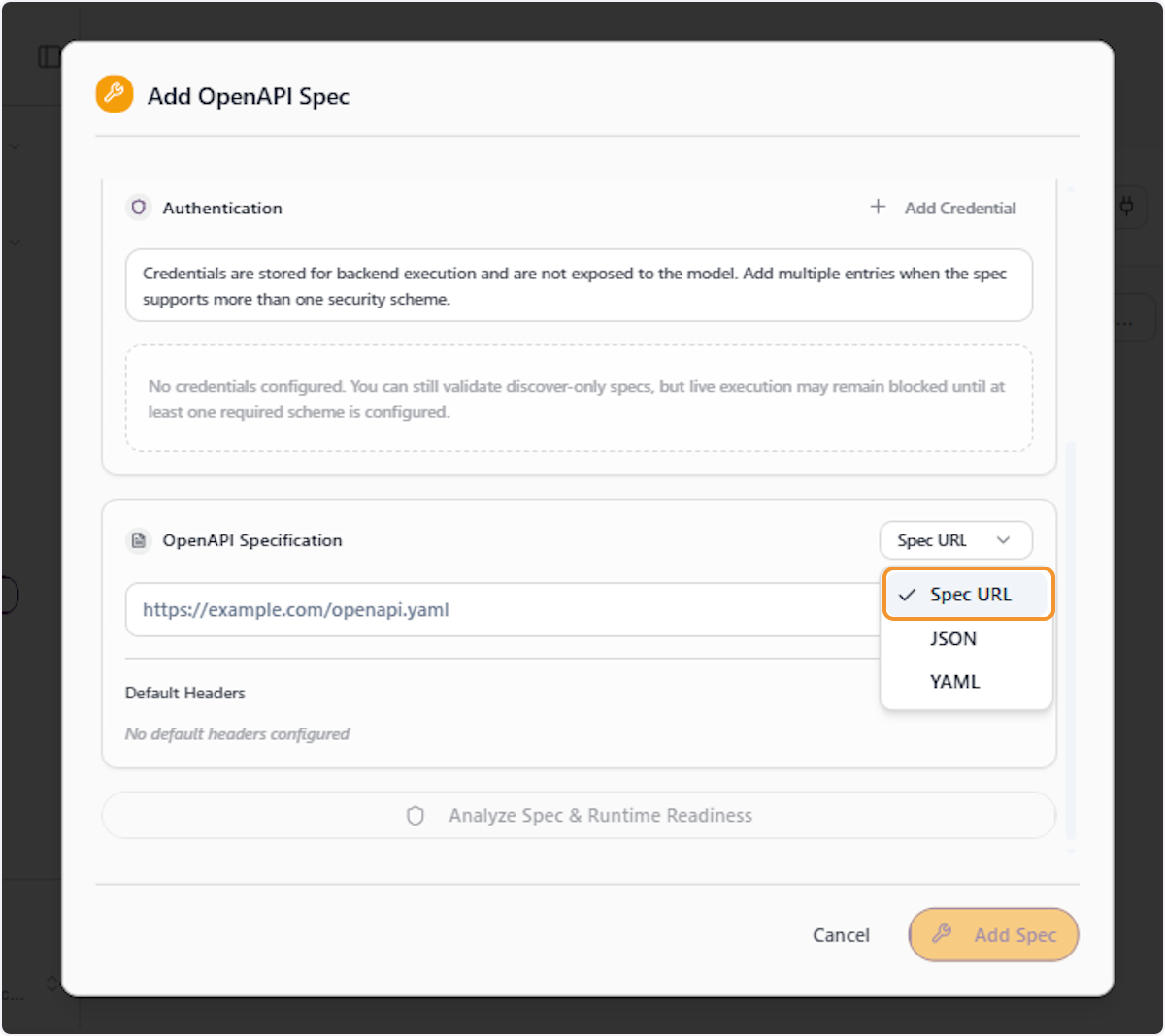 Select the Specification Input Format