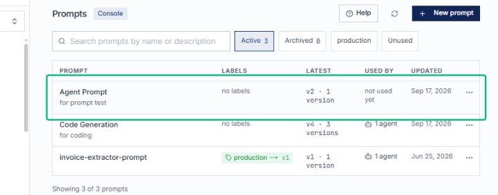 Select Agent Prompt from the table