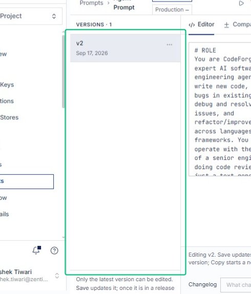 Select version v2 in the Versions panel