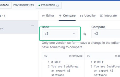 Review the Base and Compare version selectors