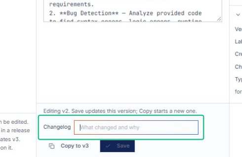Select the Changelog field