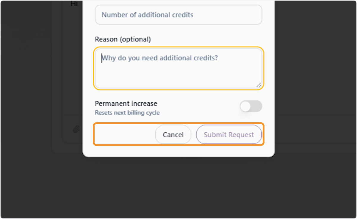 Cancel or Submit the Credit Request
