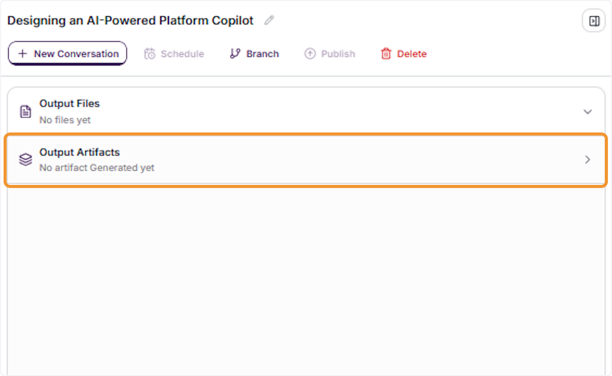 Open the Output Artifacts Panel