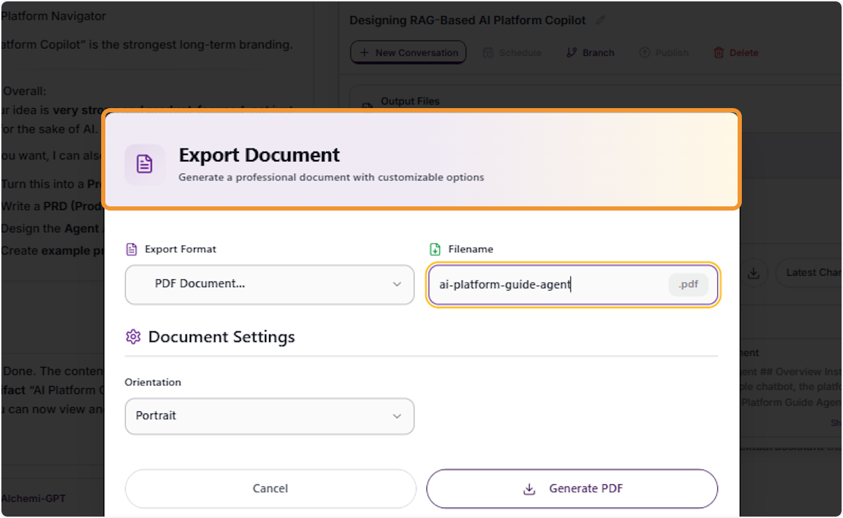 Open the Export Document Dialog
