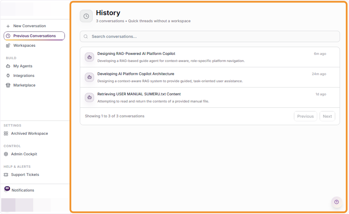 View the Conversation History List