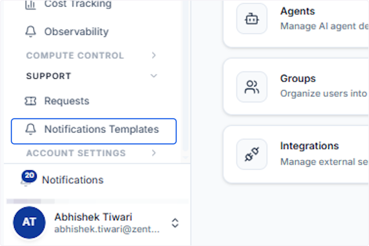 Navigate to Notification Templates