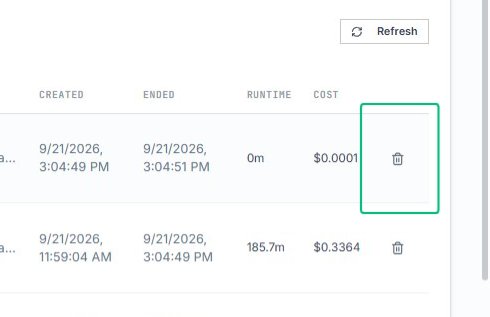Review the runtime cell for the selected instance