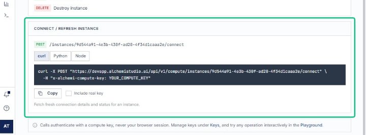 Review the CONNECT / REFRESH INSTANCE section
