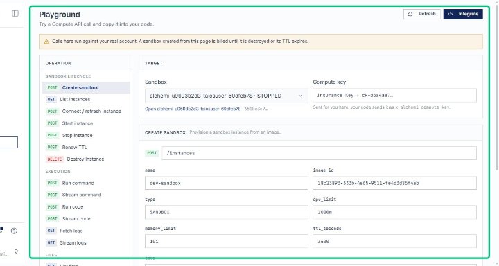 Review the Playground interface