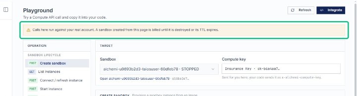 Review the sandbox warning banner